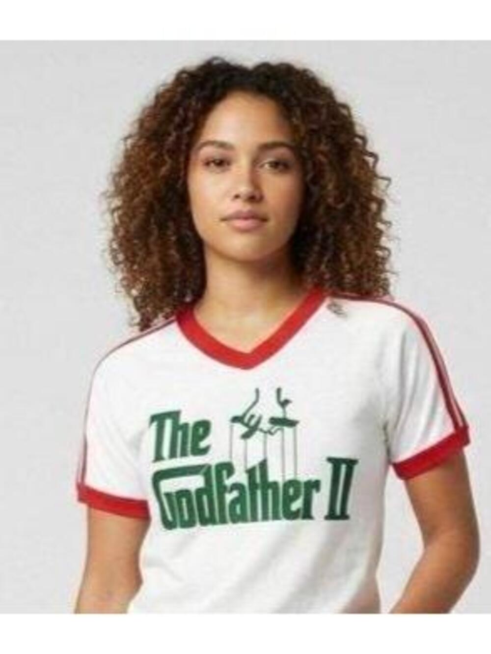 Vintage The Godfather II T-shirt Retro Movie Graphic Tee White Red Ringer Sz L